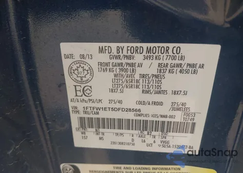 2013 Ford F-150 Xlt from USA, damaged, VIN 1FTFW1ET5DFD28566